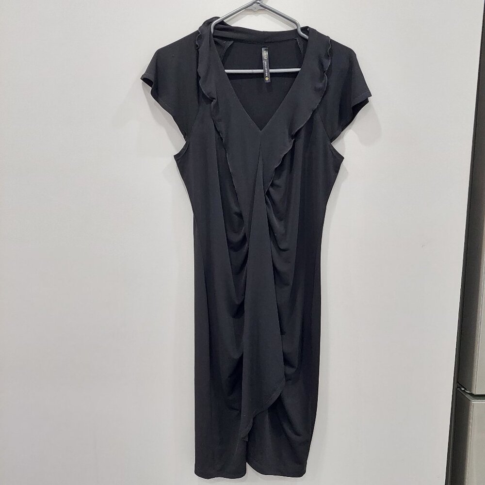 Lori M. Collection Black Ruffled V-neck Cocktail Dress, Size M